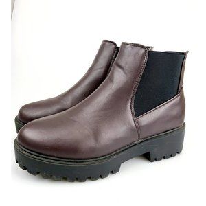 NEW LOOK Chelsea Booties Wine Black Chunky Platform 6 Boots Lug Sole Rounded toe